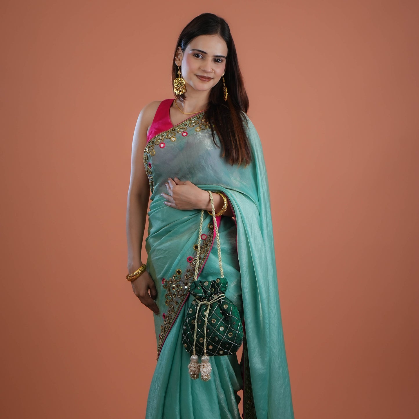 Emerald Green Hand Embroidered Festive Potli