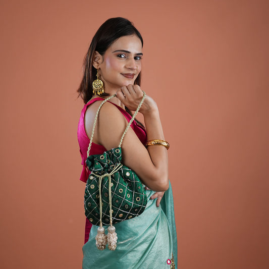 Emerald Green Hand Embroidered Festive Potli