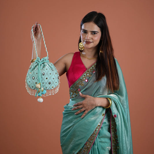 Firoza Hand Embroidered Silk Potli