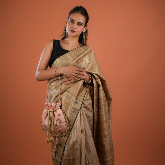 Peach Royal Zardozi Hand Embroidered Potli