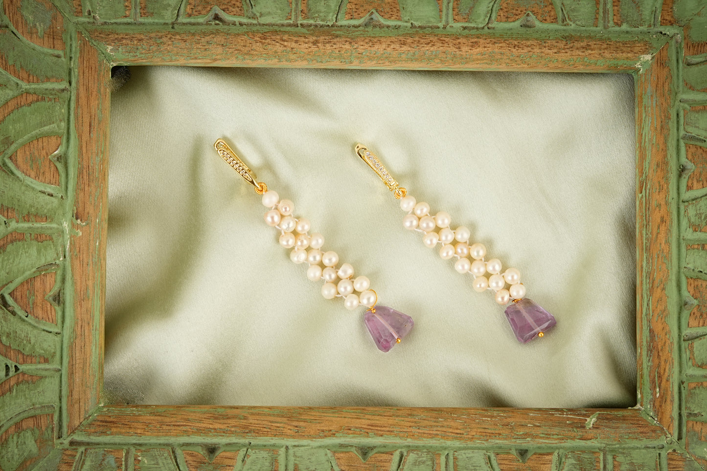 Amethyst Pearl Drops Earrings