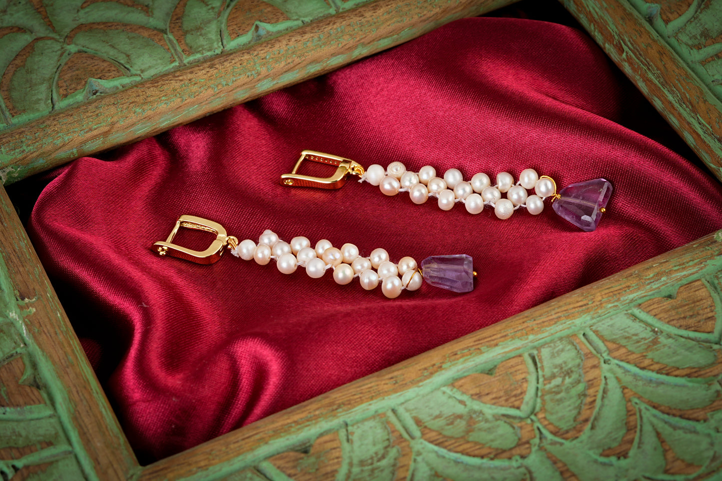 Amethyst Pearl Drops Earrings