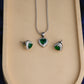 Silver Emerald Heart Pendant Set