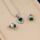 Silver Emerald Heart Pendant Set