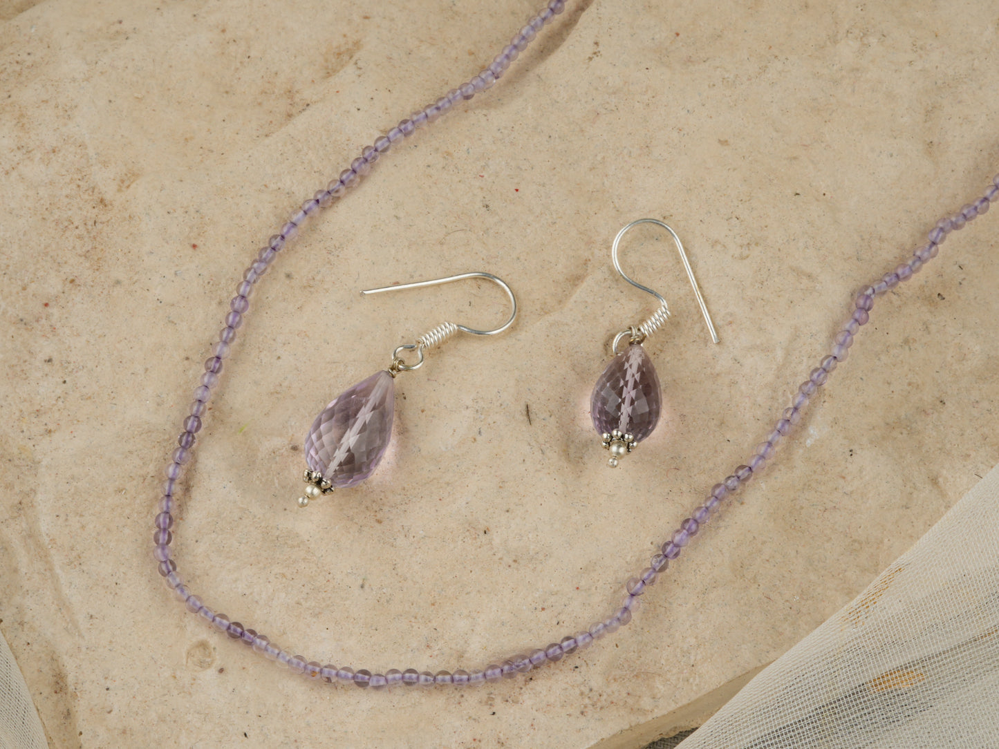 Delicate Amethyst Necklace With Drop Earrings