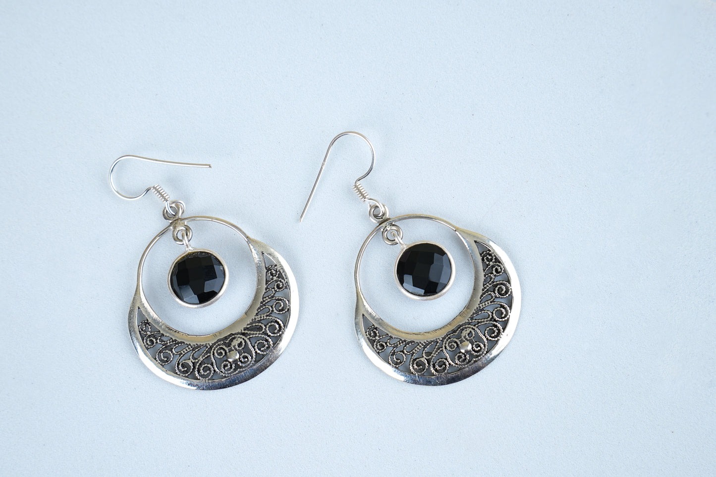 Black Onyx Silver Lace Earrings