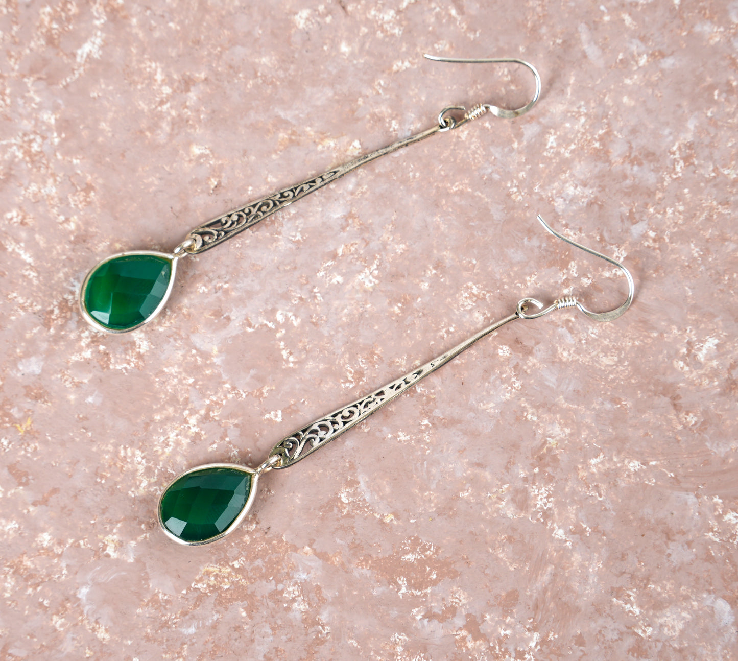 Silver Green Onyx Danglers