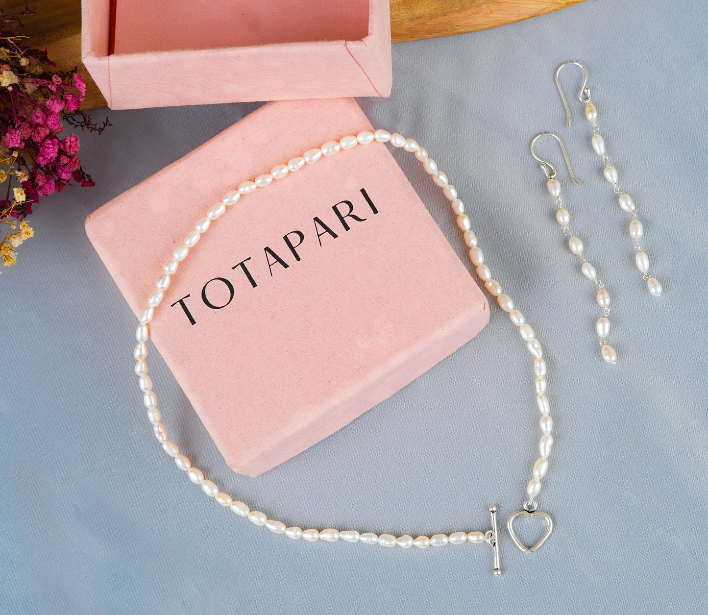 Heart Toggle Pearl Necklace with Pearl Drizzle Earrings