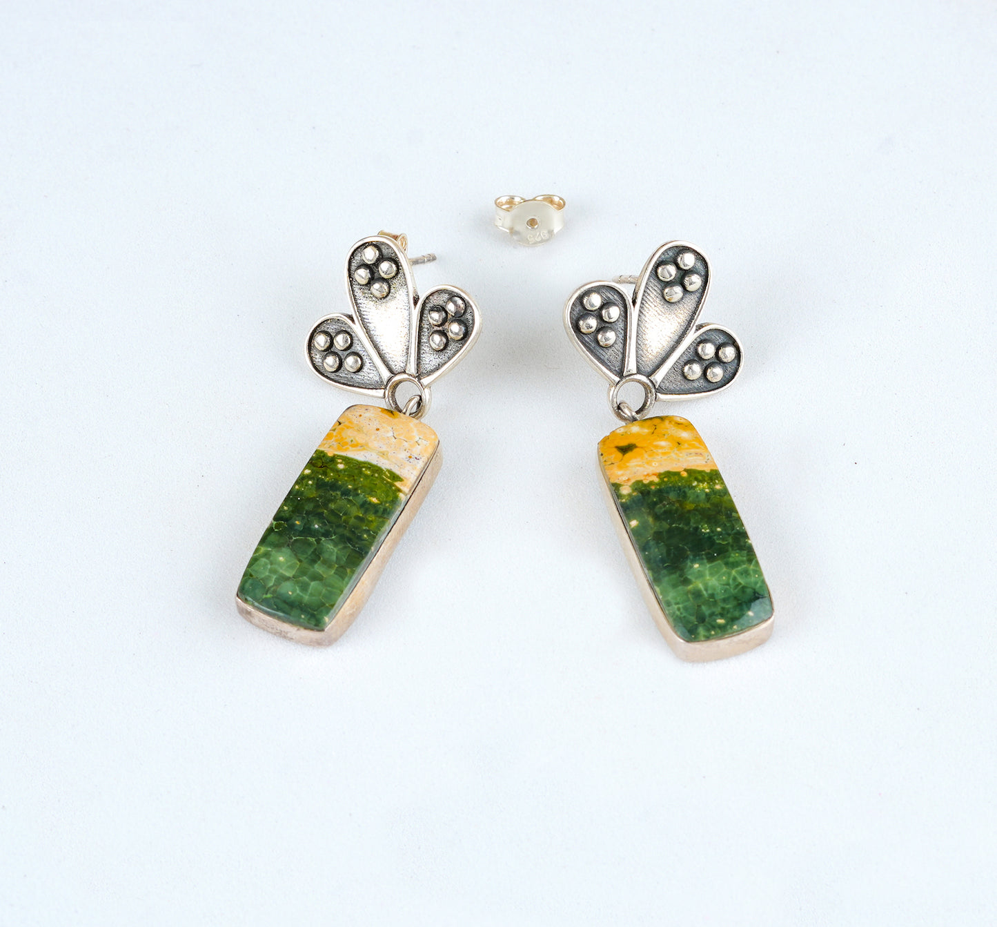 Silver Green Rhodochrosite Earrings