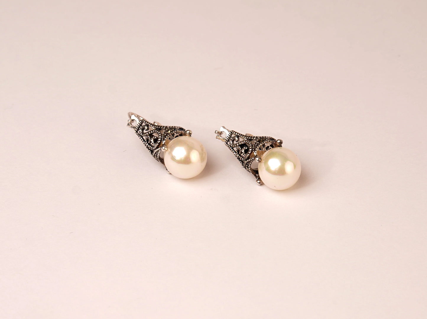 Tiara Marcasite Pearl Earrings