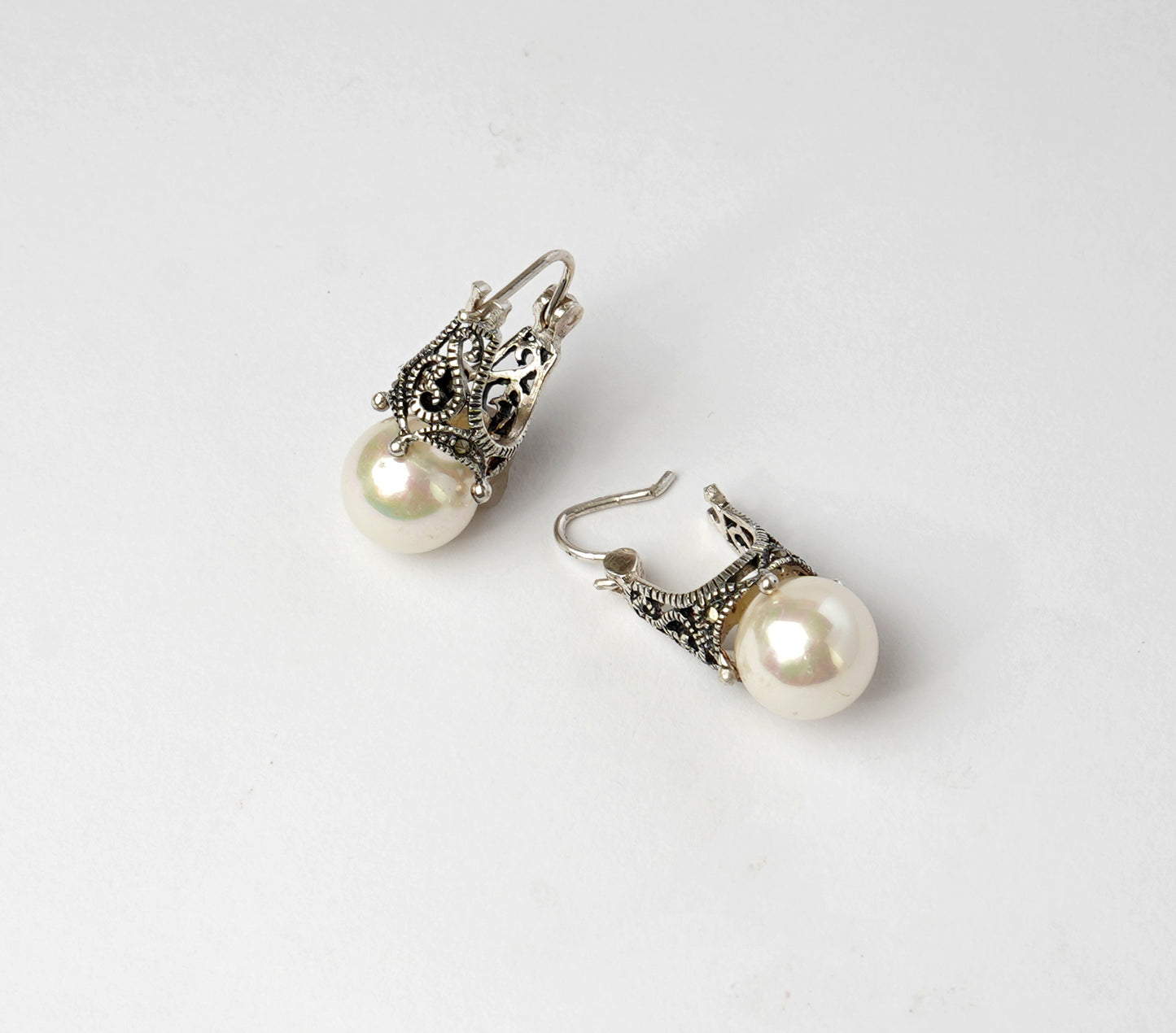 Tiara Marcasite Pearl Earrings