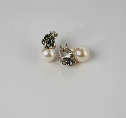 Rose Marcasite Pearl Earrings