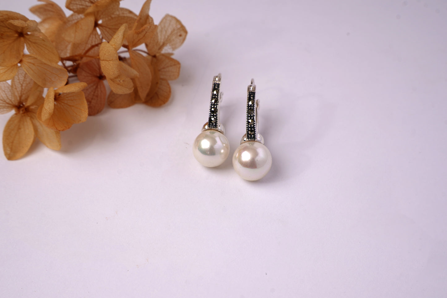Marcasite Pearl Hoop Earrings