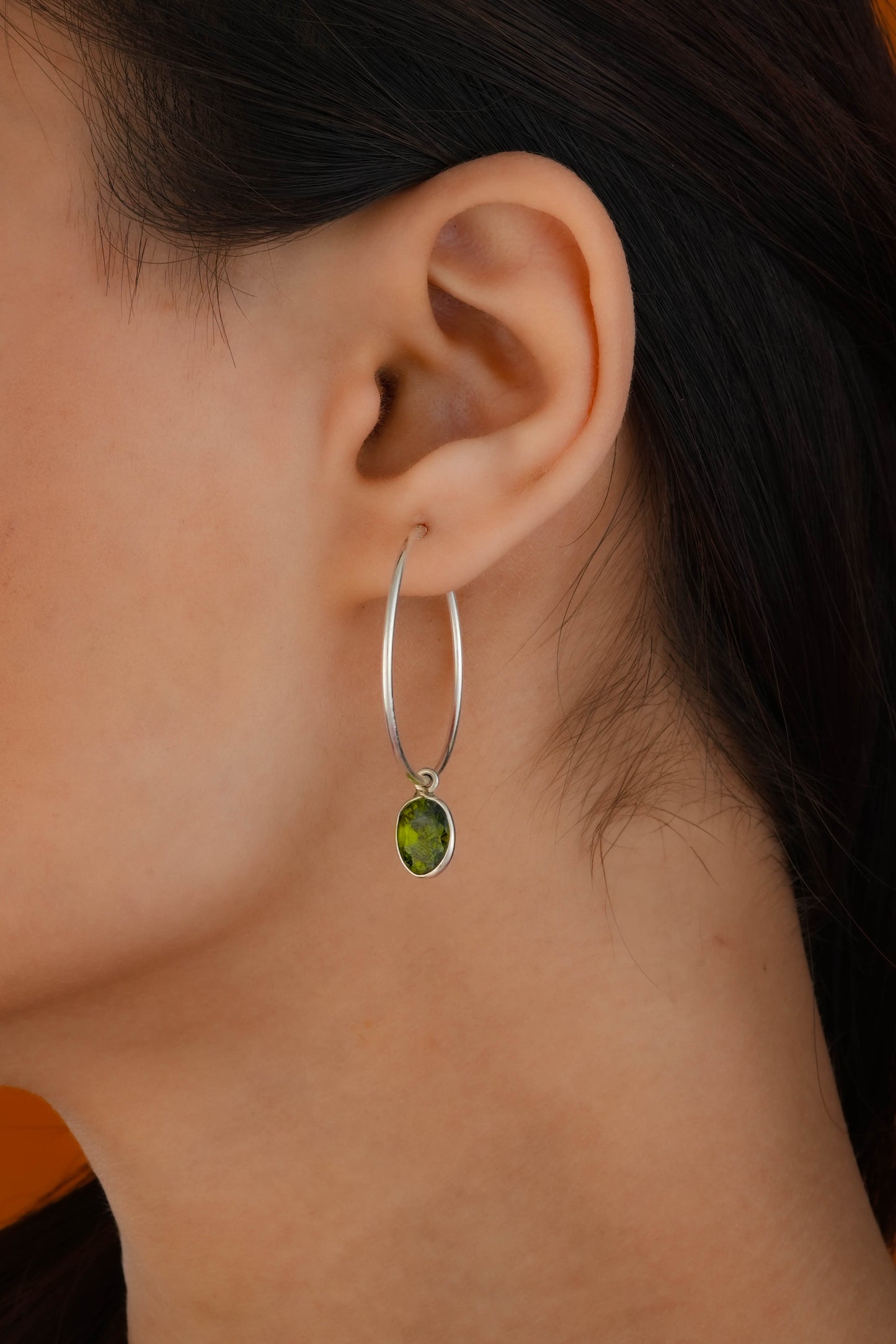 Peridot Drops In Silver Hoops