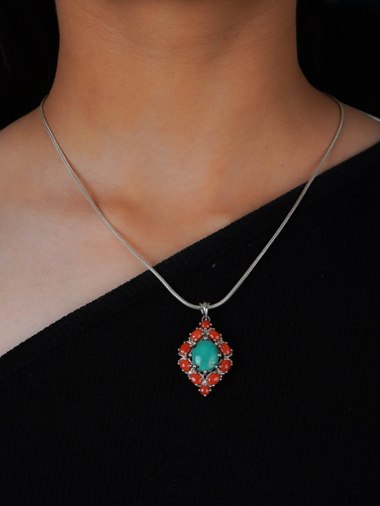 Turquoise Coral Silver Pendant