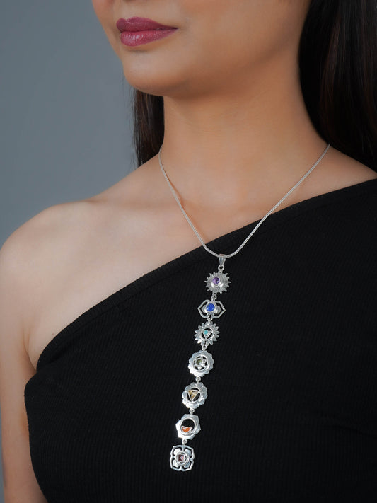 'Balance Your Life' Rhodium Plated Silver Seven Chakra Pendant