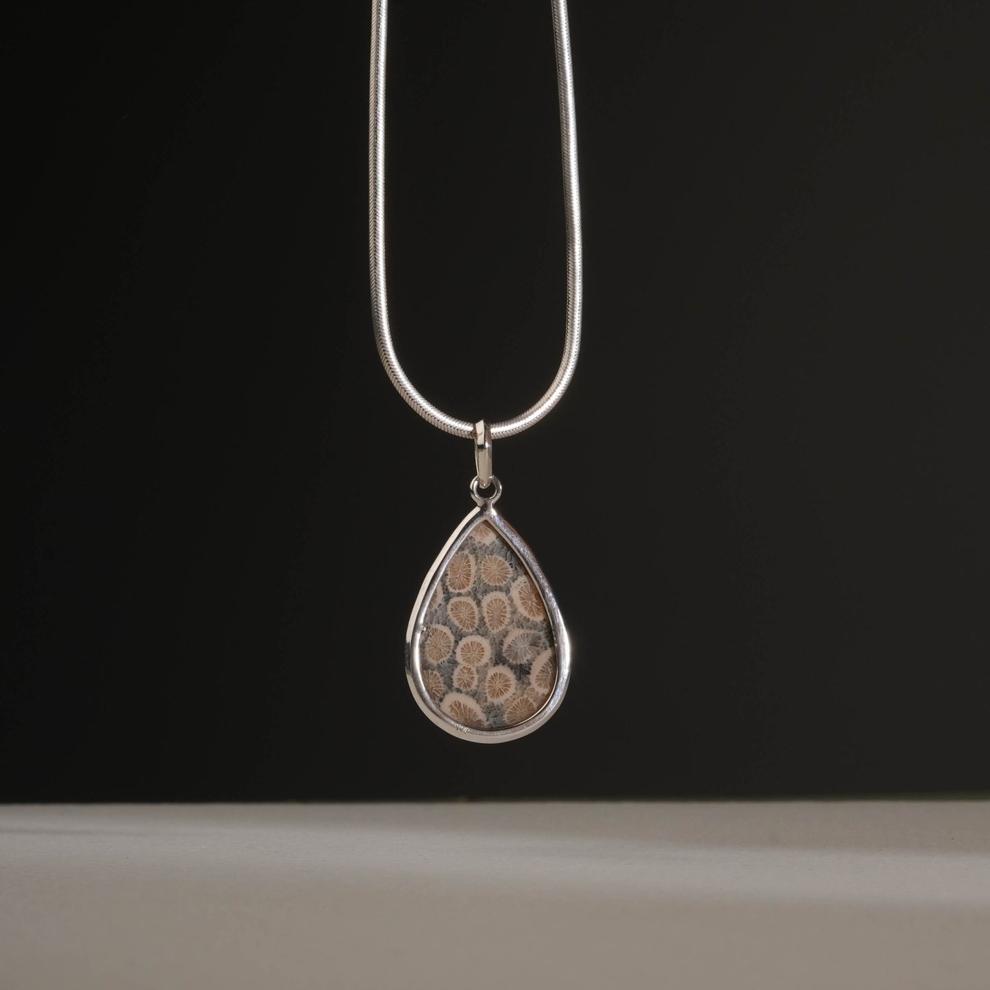 Ammonite Drop Silver Pendant