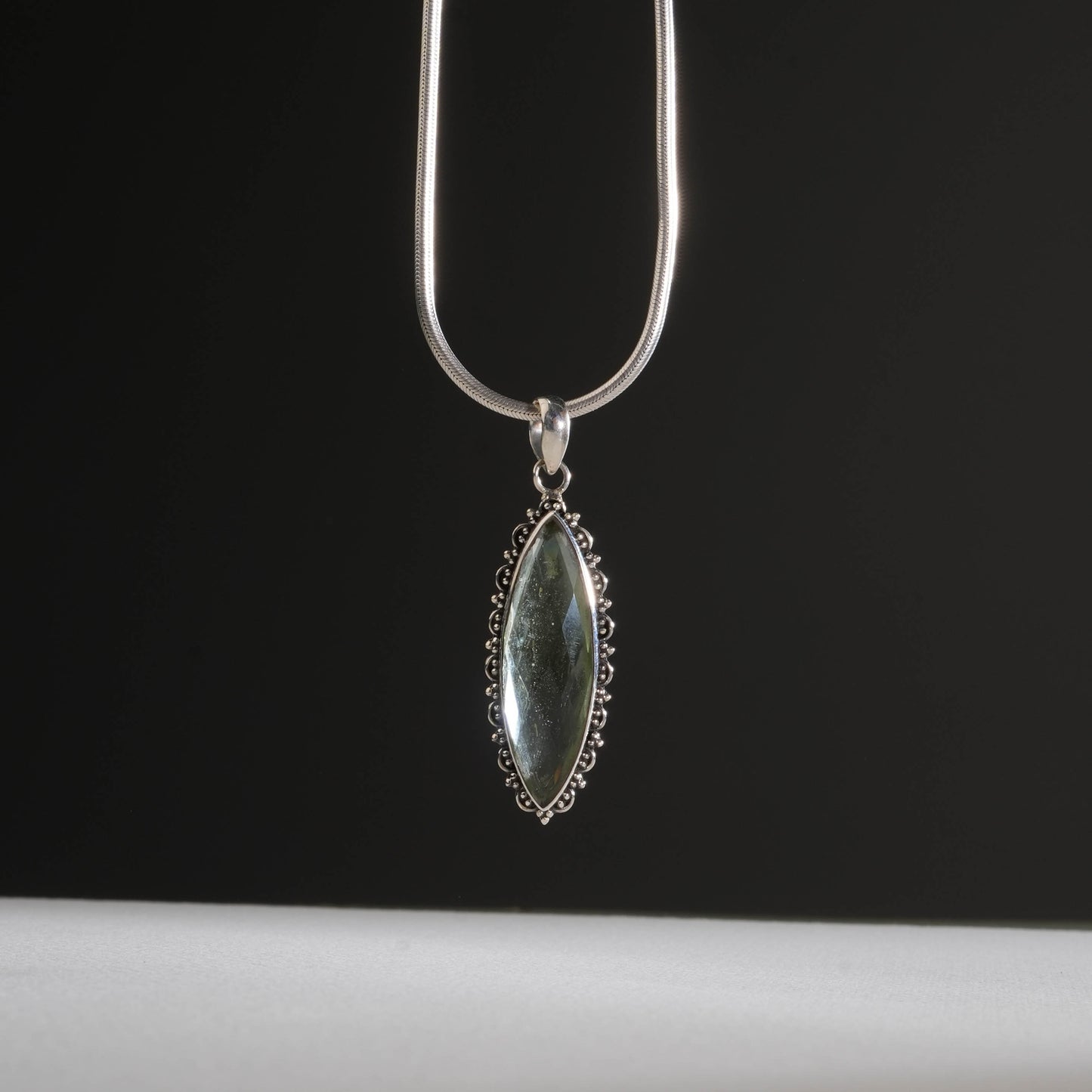 Teardrop Green Amethyst Silver Pendant