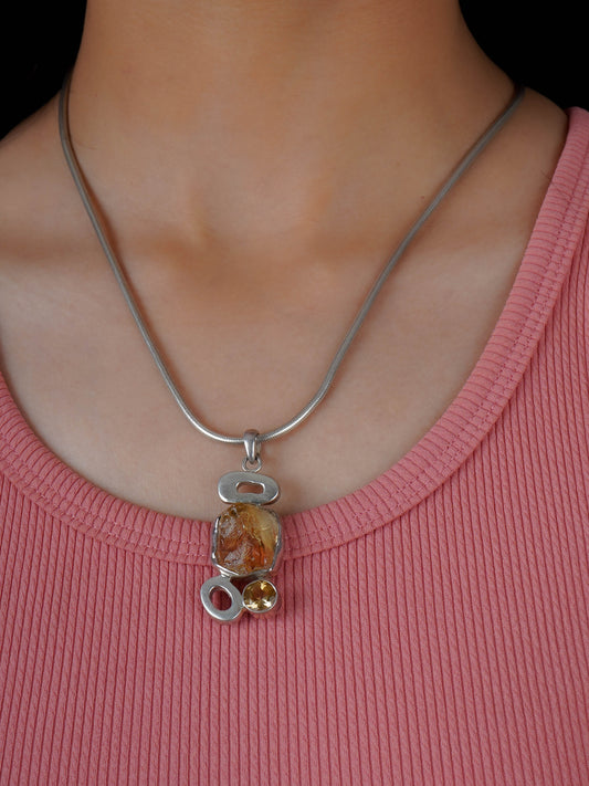 Uncut Citrine Silver Pendant