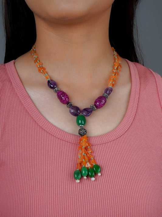 Natural Multistone And Silver Beads Necklace