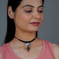 Silver Drop In Black Thread Necklace