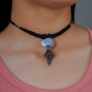 Silver Drop In Black Thread Necklace