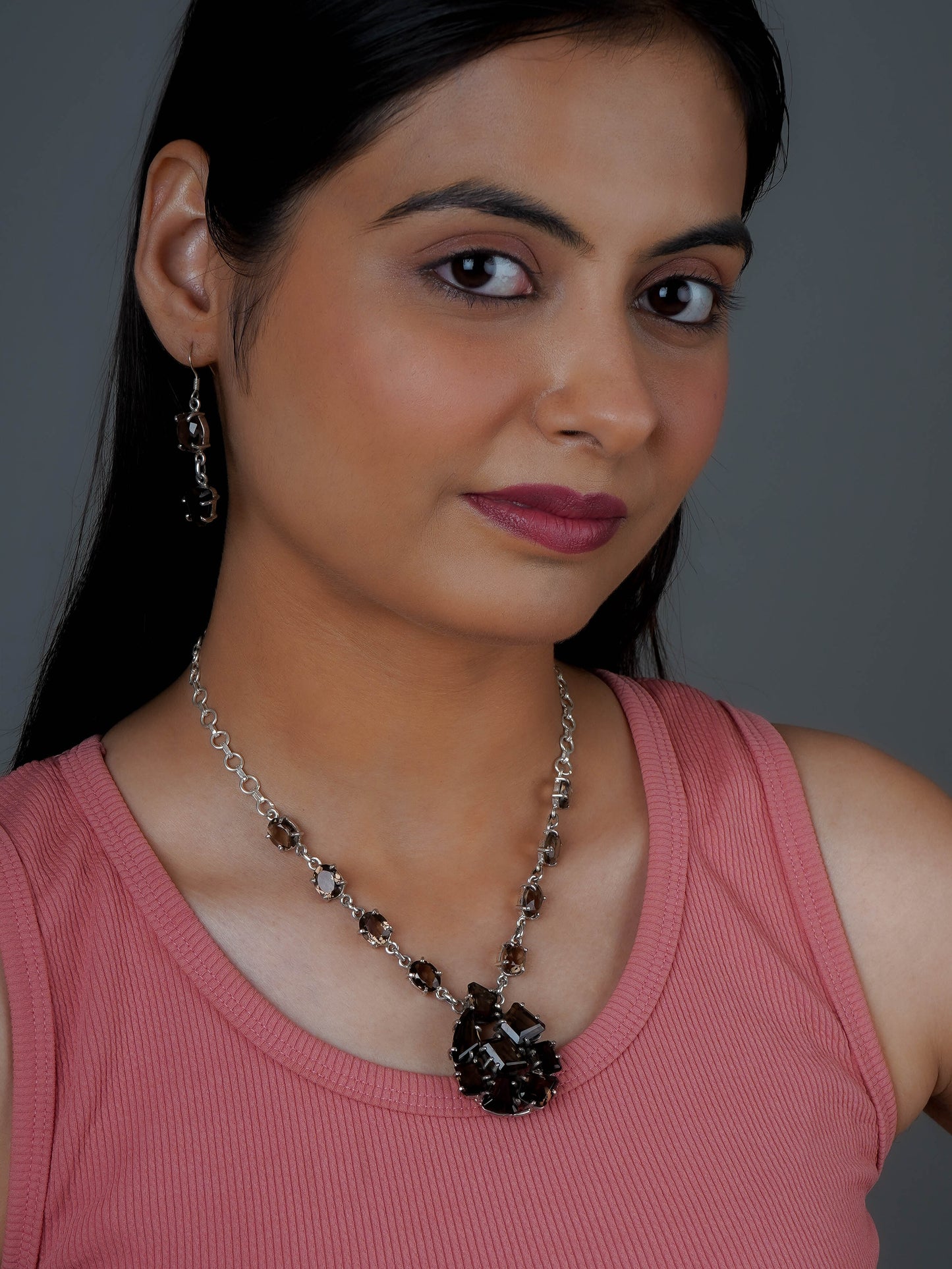 Smoky Quartz Designer Necklace Set