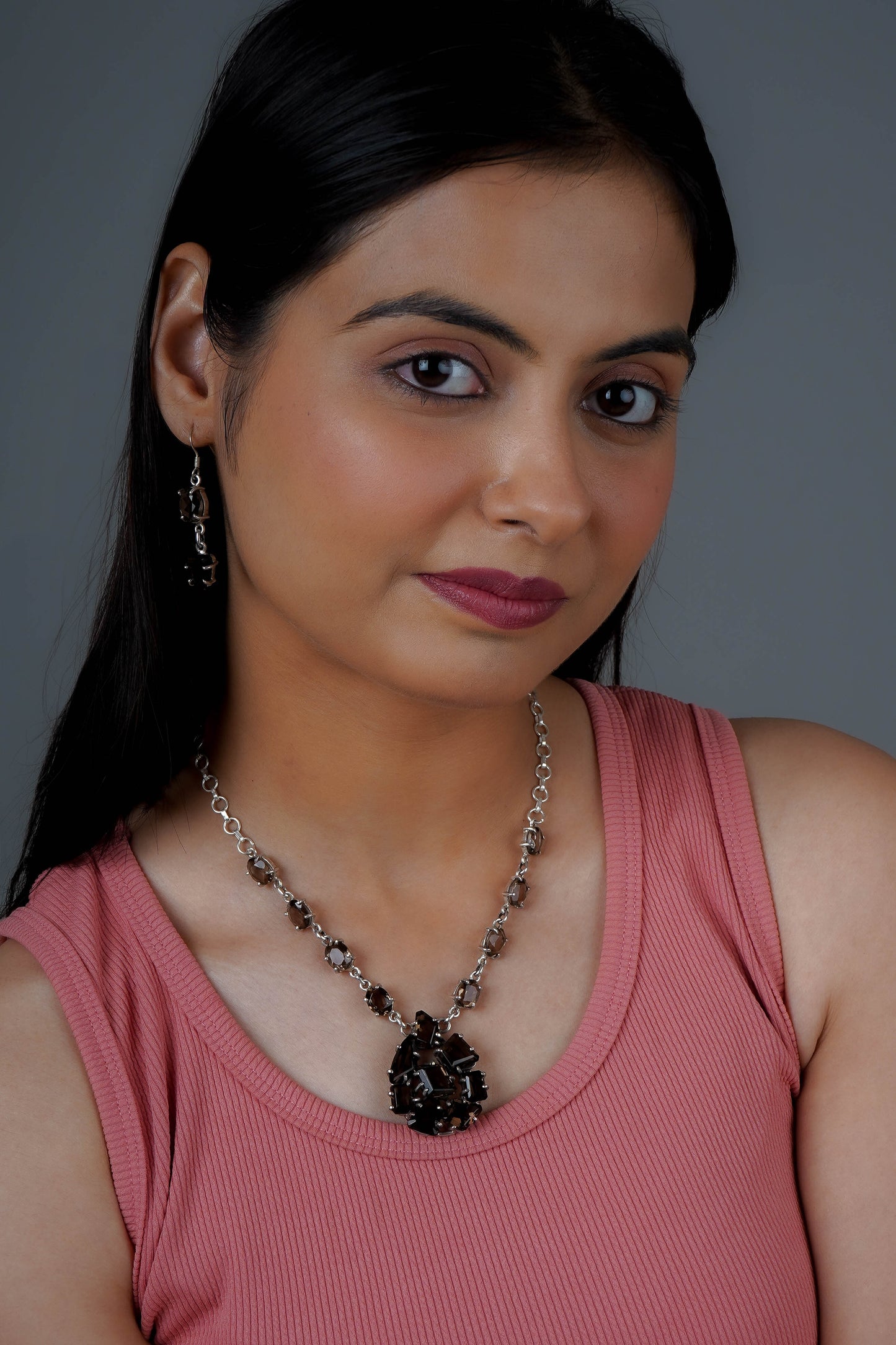 Smoky Quartz Designer Necklace Set