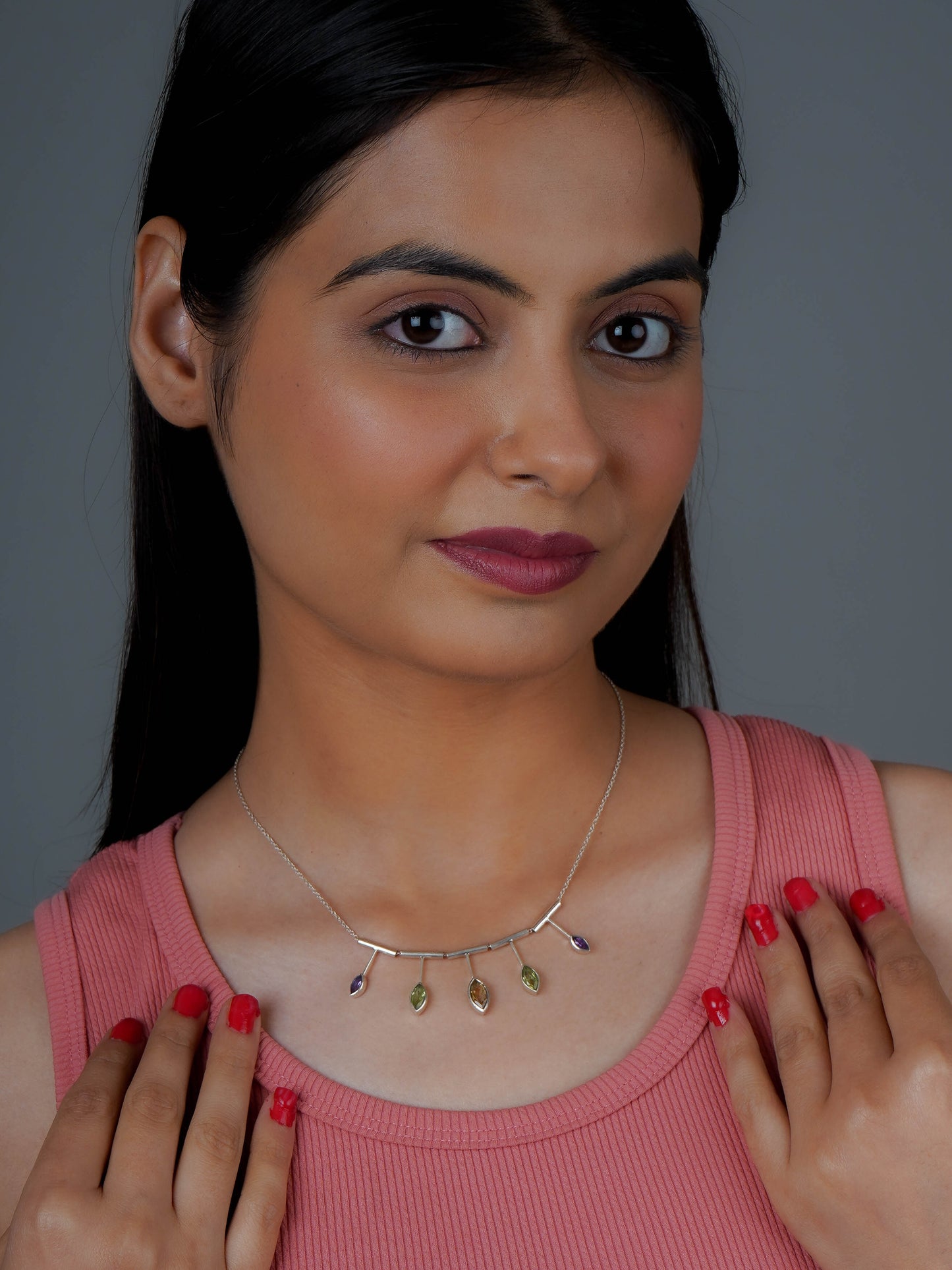 Gem Trio Silver Necklace