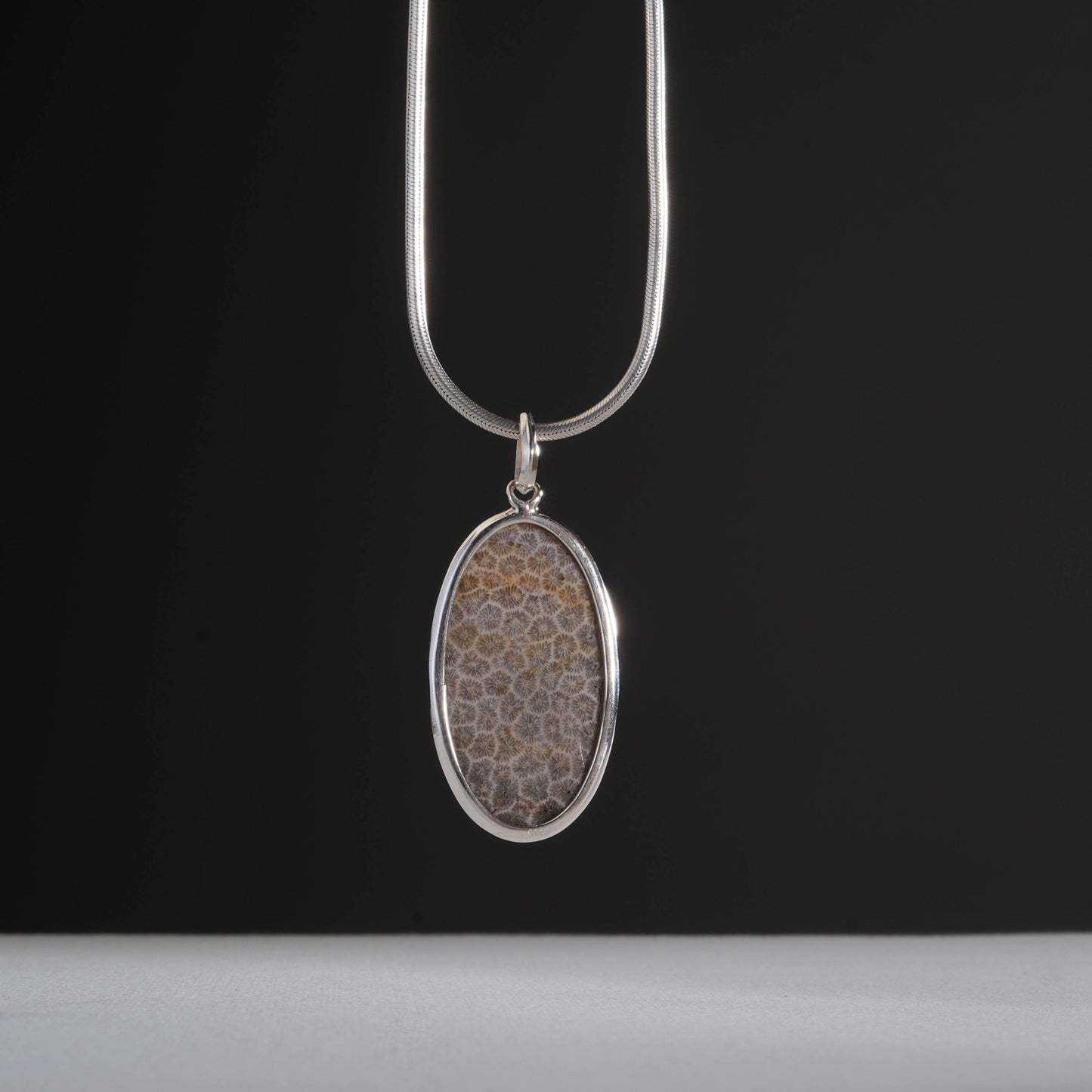 Ammonite Oval Silver Pendant