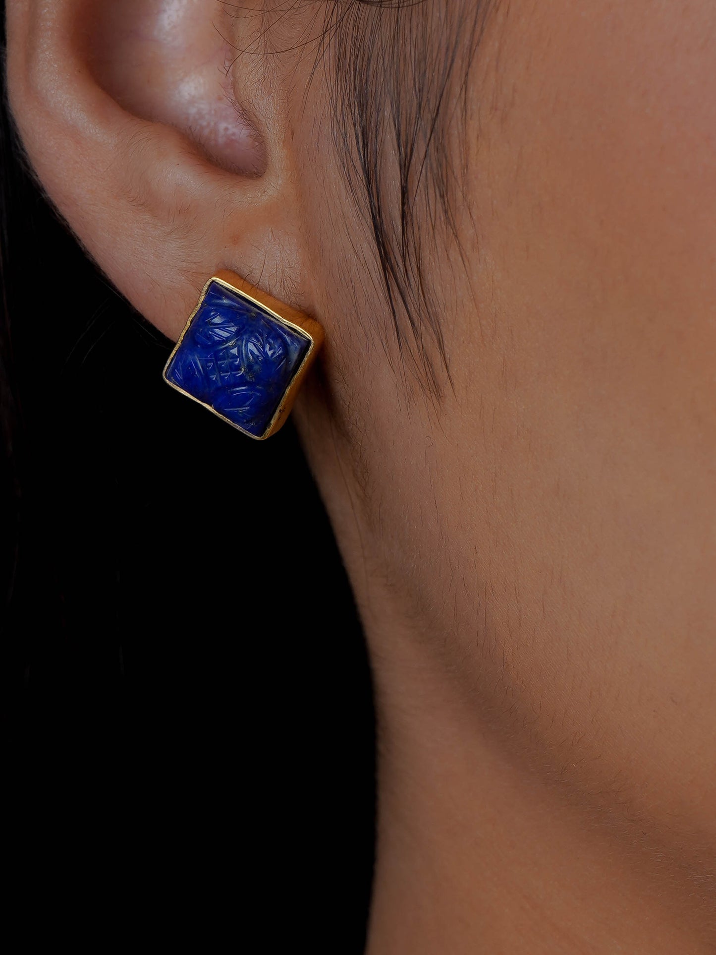 Square Carved Lapis Lazuli Silver Pendant Set