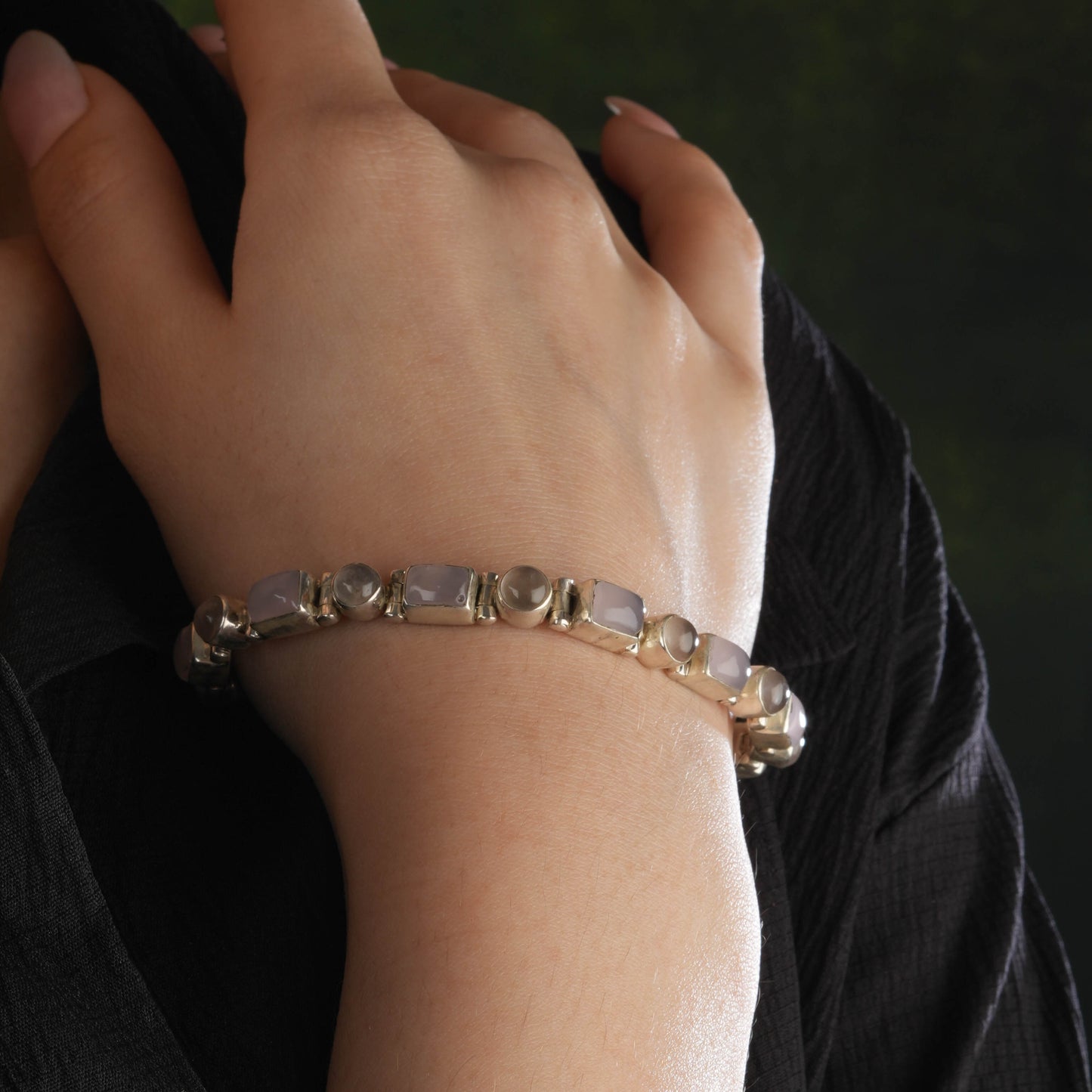 Silver Rose Quartz Squares Bracelet