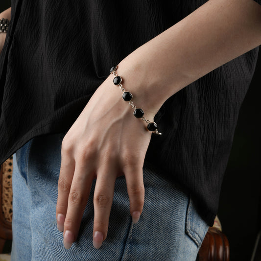 Black Onyx And Silver Bracelet