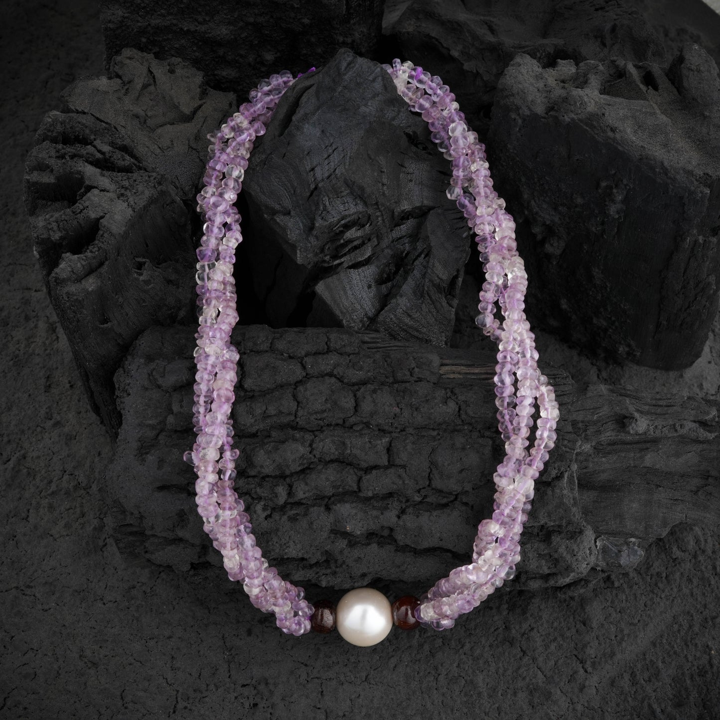 Amethyst Multi Strand Pearl Pendant Necklace Set