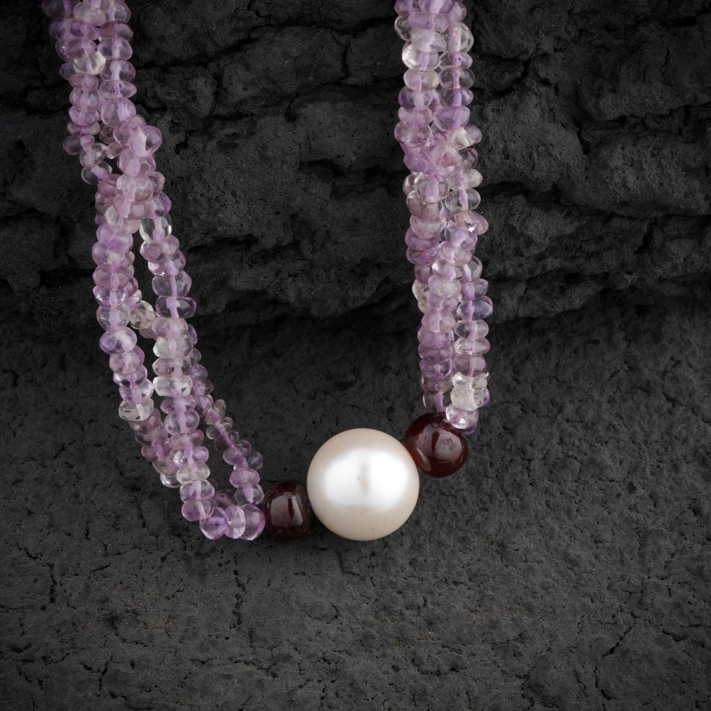 Amethyst Multi Strand Pearl Pendant Necklace Set