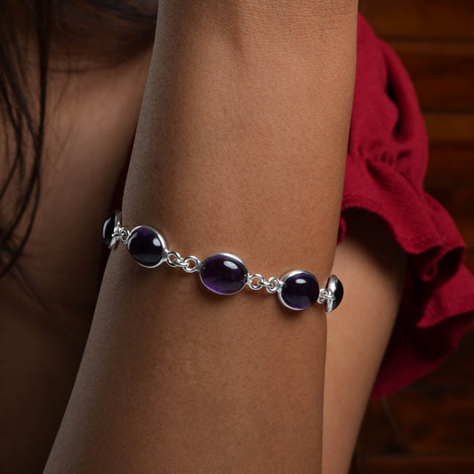 Amethyst Ovals Silver Bracelet