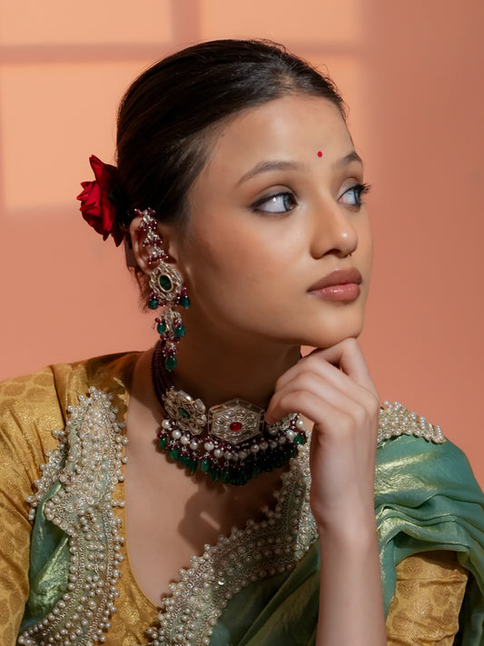 Silver Kundan Designer Choker Set