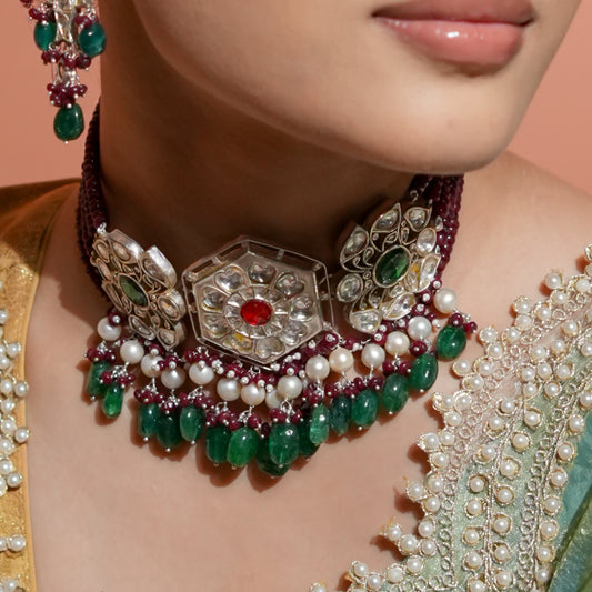 Silver Kundan Designer Choker Set