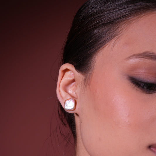 Peach Square Freshwater Pearl Studs