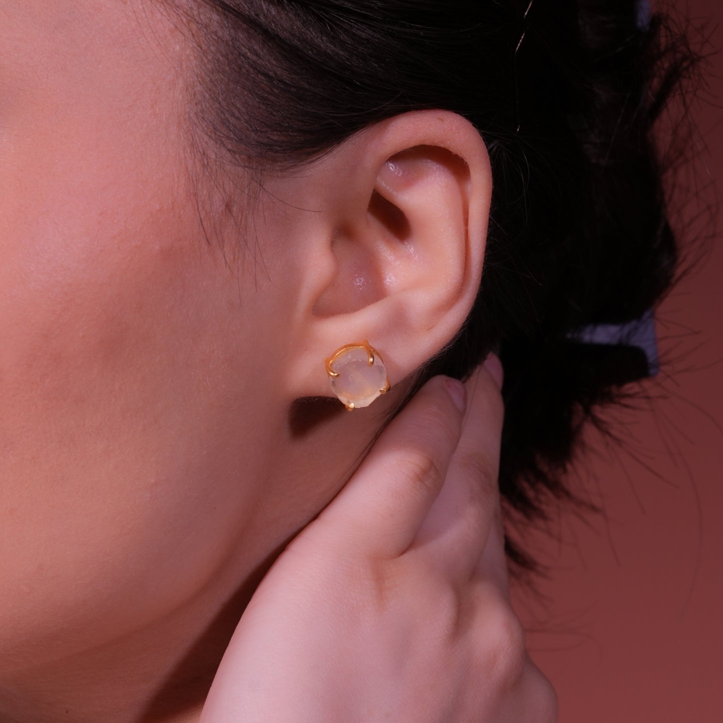 Natural Uncut Rose Quartz Studs