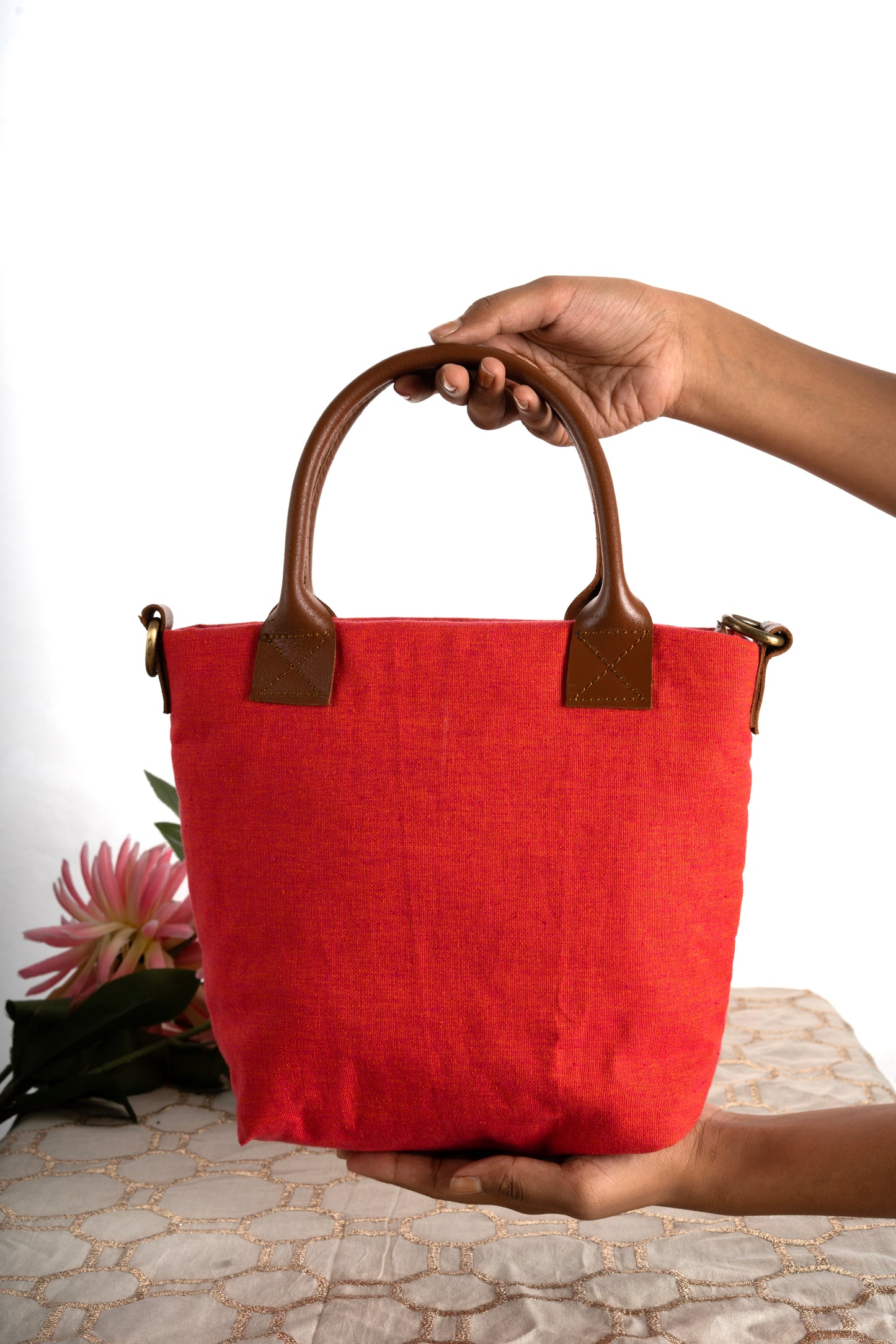 Red Linen Sling Bag