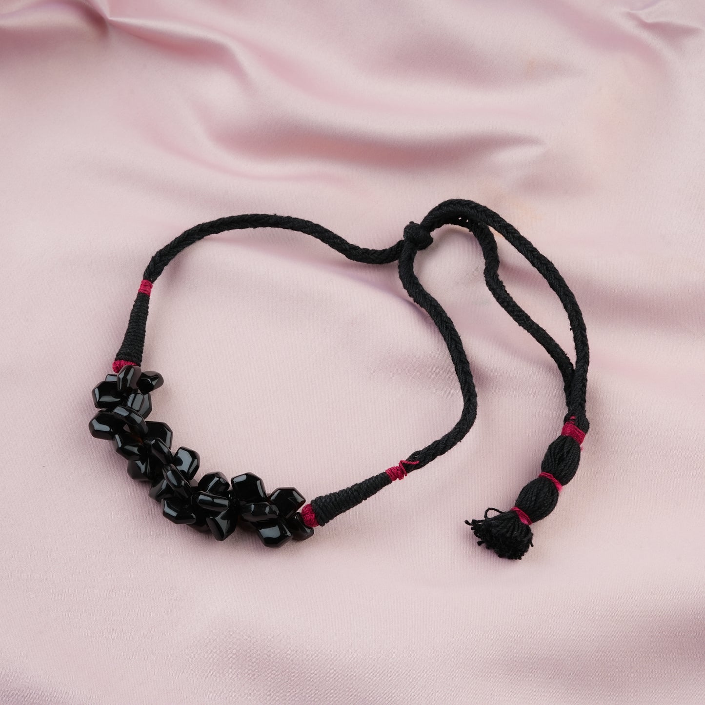 Unique Black Obsidian Cotton Thread Choker Set