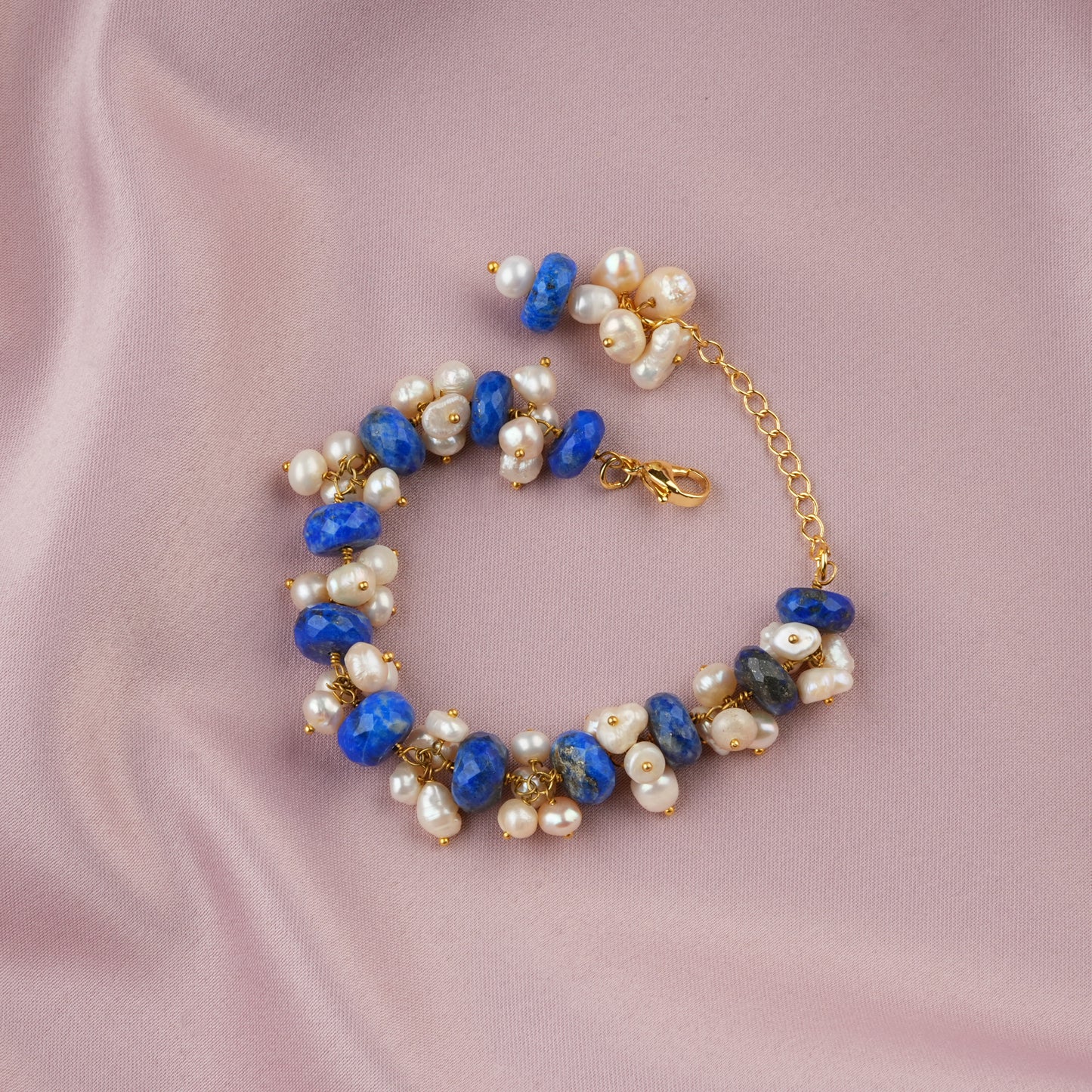 Faceted Lapis And Freshwater Pearls Bracelet