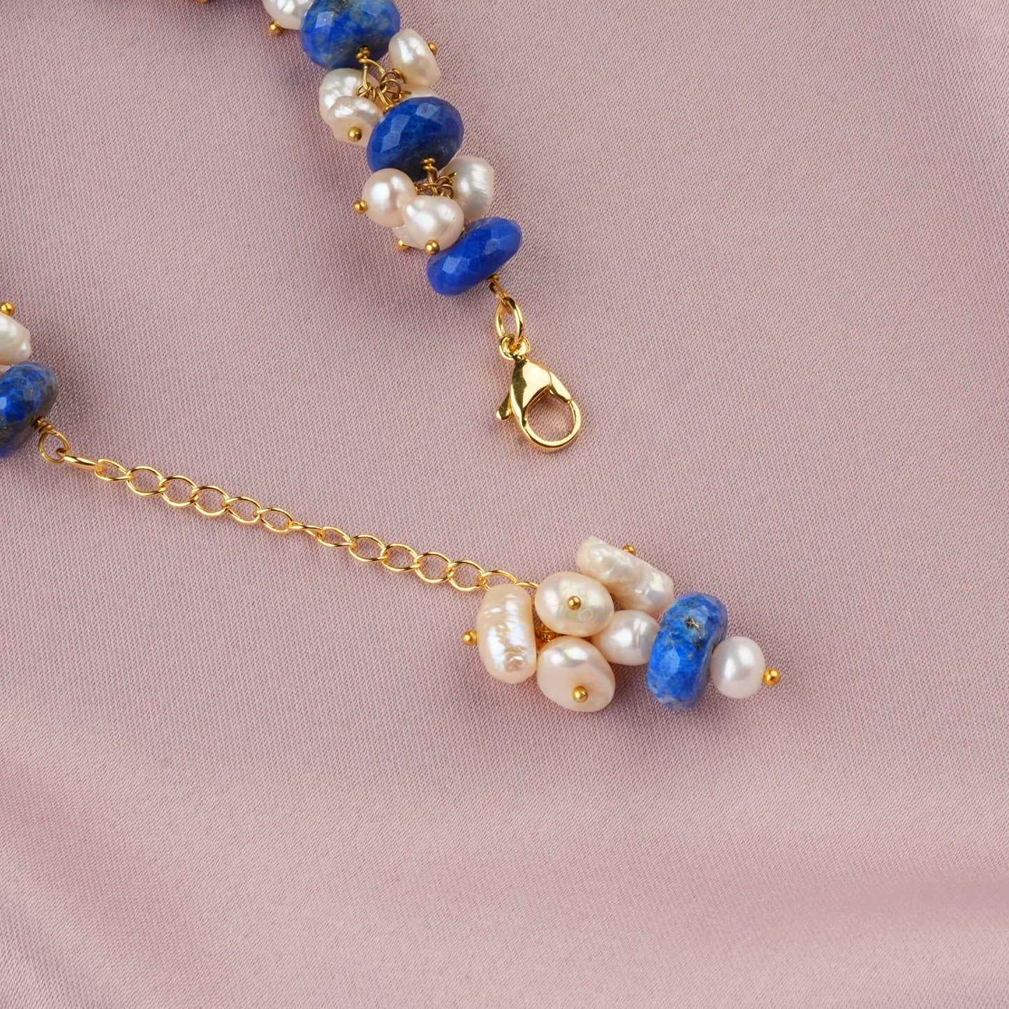 Faceted Lapis And Freshwater Pearls Bracelet