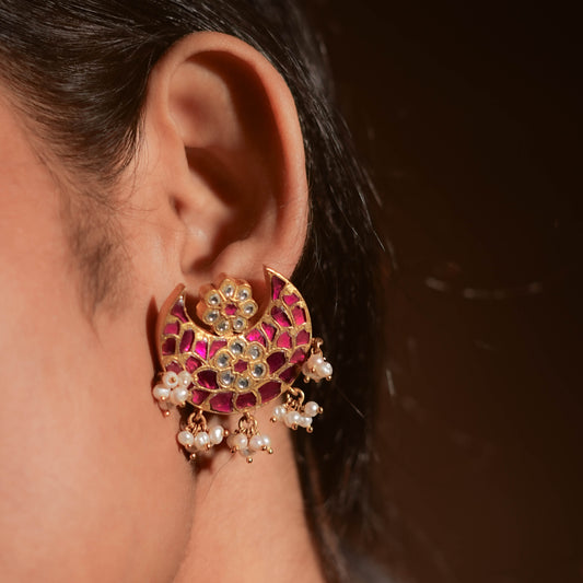 Chand Kundan Gold Plated Silver Earrings