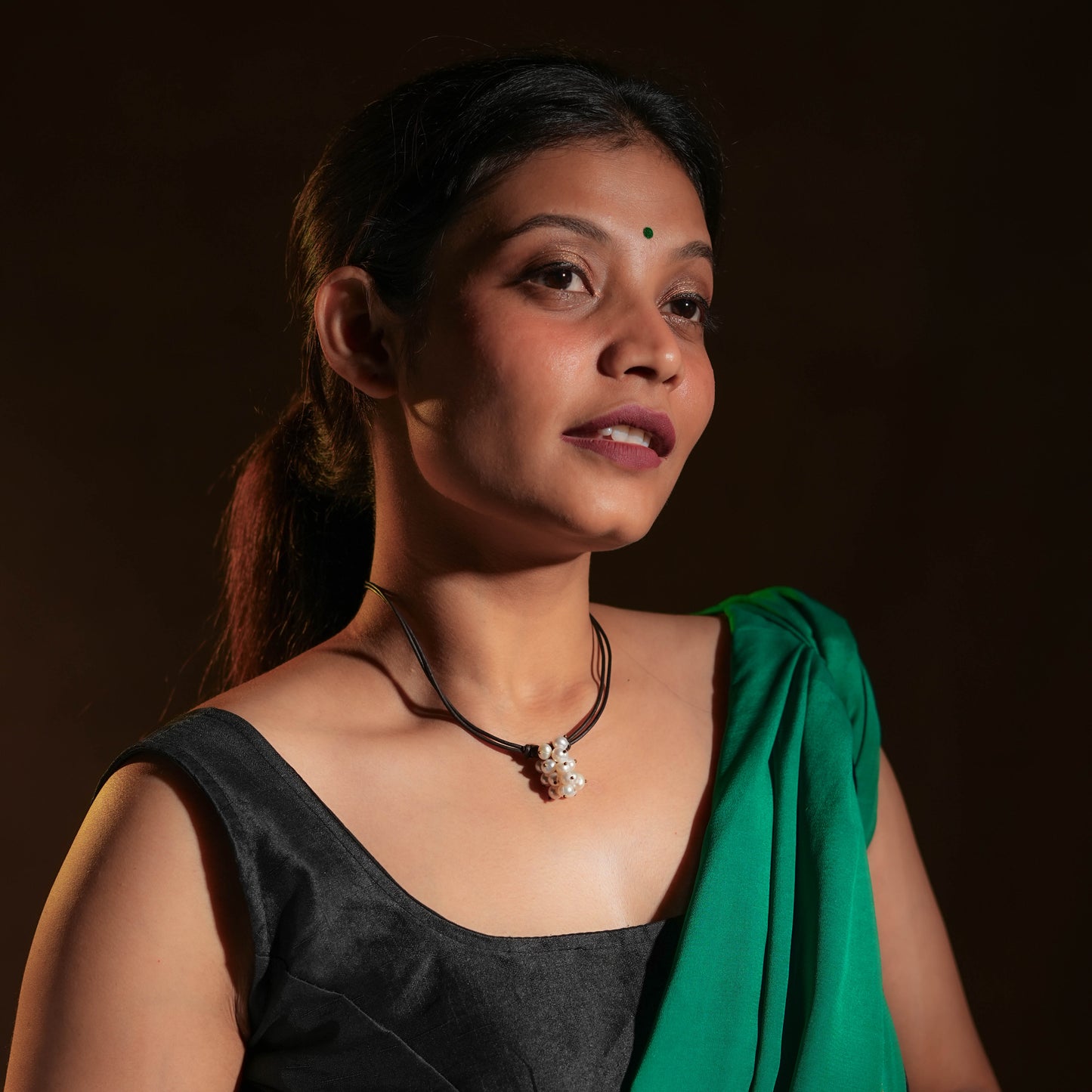 Leather And Pearl Bunch Necklace