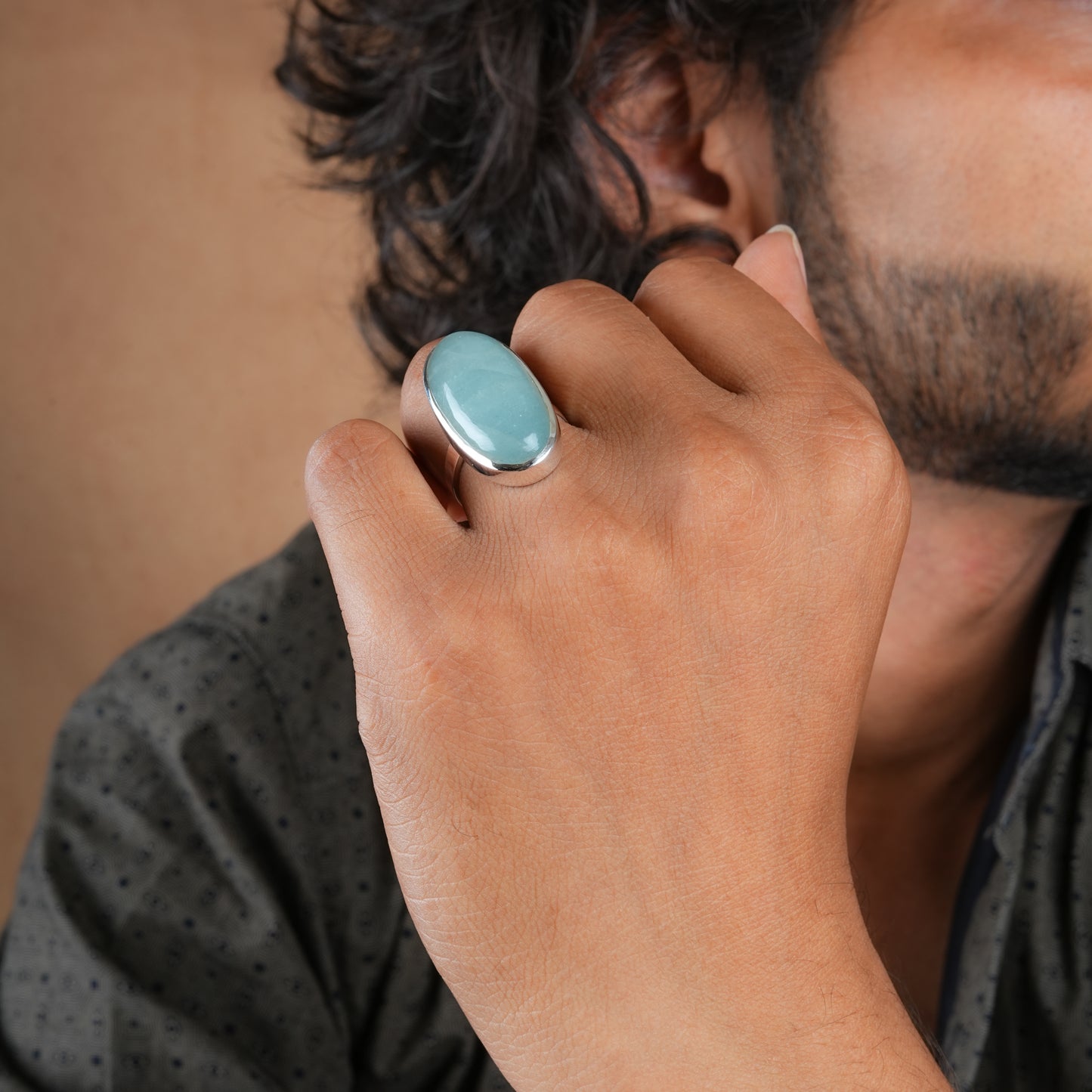 Ocean Mist Natural Aquamarine Oval Silver Pendant