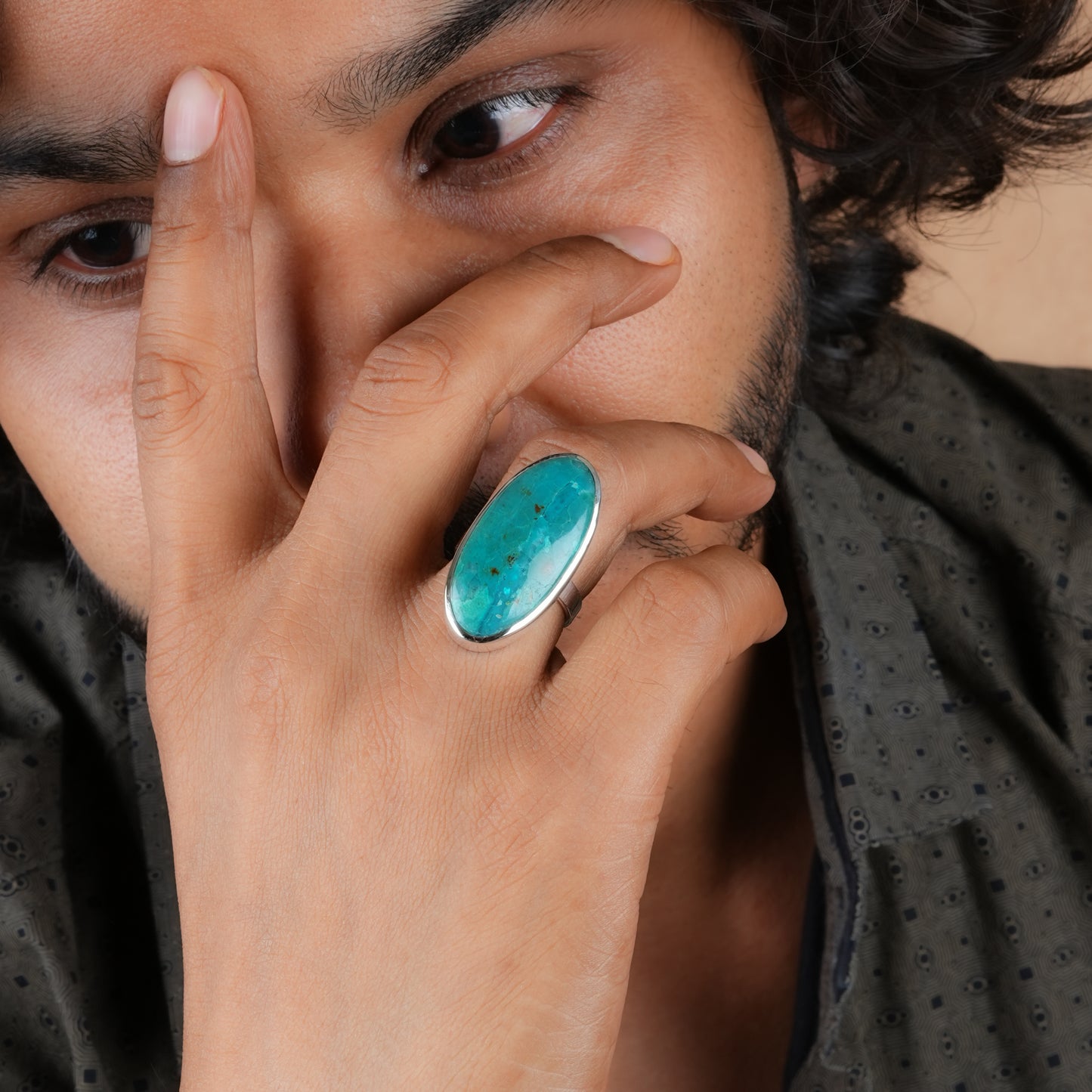 Ocean Earth Chrysocolla Oval Silver Ring