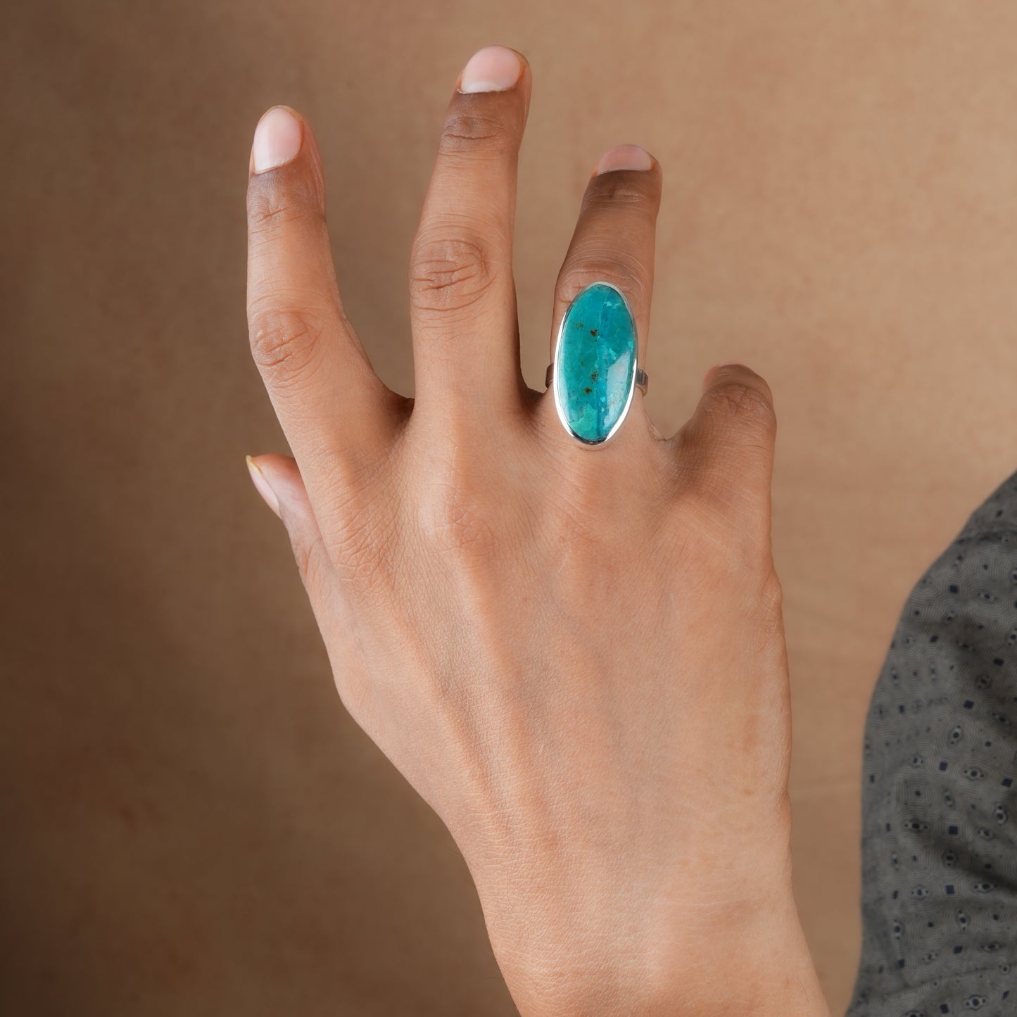 Ocean Earth Chrysocolla Oval Silver Ring