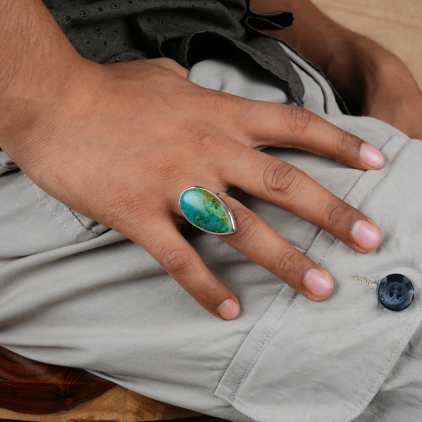 Ocean Drop Chrysocolla Silver Ring